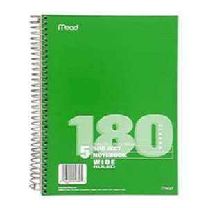  5 Pack MEAD PRODUCTS NOTEBOOK SPIRAL 5 SUBJECT 180 CT 