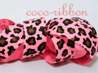 10 yards 7/8 Pink Leopard Animal Print grosgrain ribbon  
