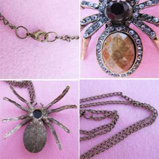   Exquisite Granny Chic Rhinestone Spider Amber Animal Necklace Pendant