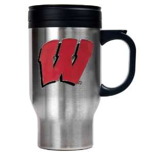  Wisconsin Badgers NCAA Stainless Steel Travel Mug: Sports 
