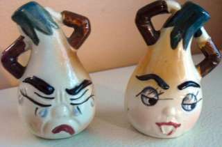 VINTAGE ANTHROPOMORPHIC ONION SALT AND PEPPER SHAKERS  