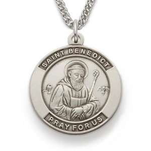 St Benedict 7/8, Patron Of Monks, Sterling Silver Engraved Medal 