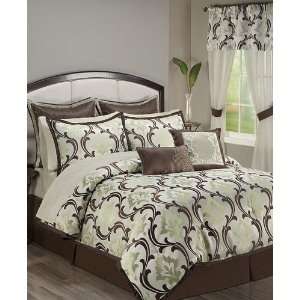   King 24 Piece Comforter Bed In A Bag Set Green/Choc