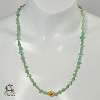 Paraiba APATITE Gem BEAD & GOLD plated SILVER Necklace 22.44 inches 