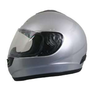 HAWK Metallic Silver Solid Full Face Motorcycle Helmet   Size  Medium
