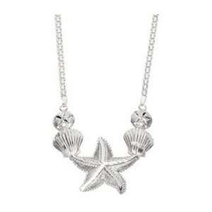  Sea   Star Fish and Shell Sterling Silver Necklace Italy 