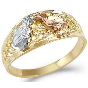     10   14k Yellow Tri Color Gold Two Love Birds Kissing Ring Jewelry