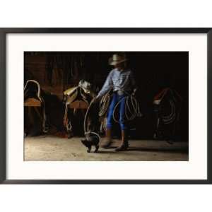  A Cowboy Playfully Lassoes a Kitten World Culture Framed 