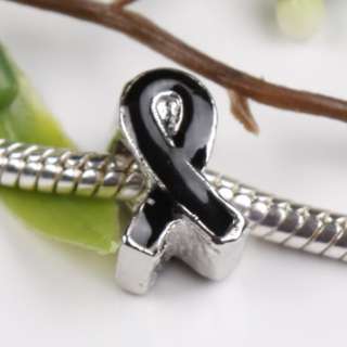 Me991*10X Enamel Black Ribbon Melanoma Cancer AWARENESS Charm Beads 