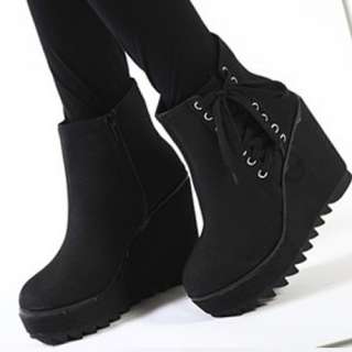 Womens Lace up Thick Soles Zip up Wedges Platform Casual Ankle Boots 