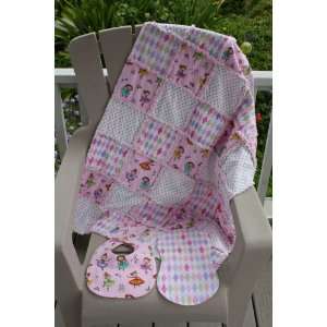   Ballerina Print Baby Rag Quilt with Matching Burp Cloth and Bib: Baby