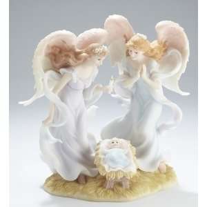  Angels With Baby Jesus In The Manger Figurine By Roman 