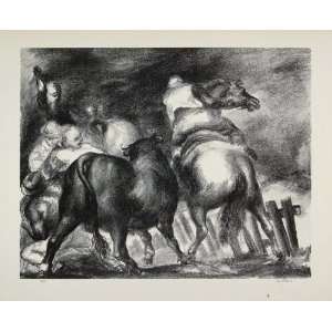  1939 Jon Corbino Escaped Bull Steer Horses Men Print 