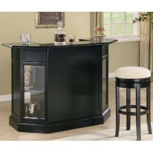 3pc Bar Unit and Bar Stools Set in Black Finish:  Home 