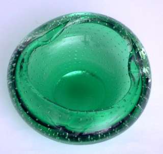 Erickson Ashtray Emerald Green Glass Controlled Bubbles Medium  