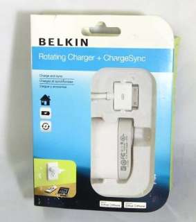 BELKIN F8Z414TTP AC CHARGER W/ SWIVEL PLUG+CHARGE SYNC CABLE F/ IPOD 