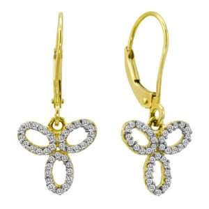  10K Yellow Gold Tripe Cirle Diamond Dangle Earrings (0.22 