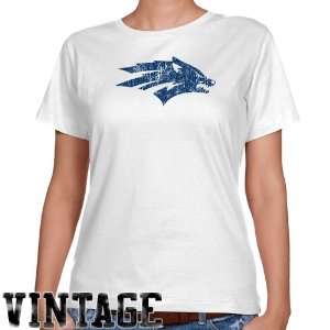   Wolf Pack Ladies White Distressed Logo Vintage Classic Fit T shirt