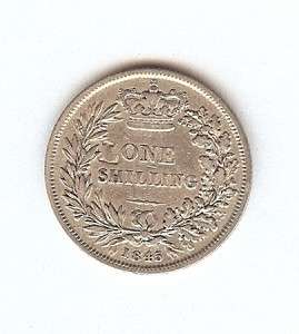   BRITAIN 1845 SHILLING KM734.1 .1682oz ASW *SEE NOTES* VERY FINE VF