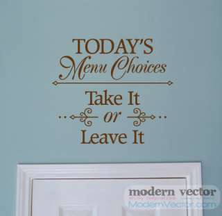 Todays Menu Choices Kitchen Vinyl Wall Quote Decal  