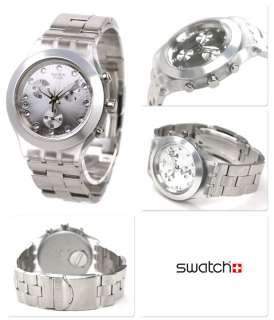NEW SWATCH SWISS FULL BLOODED SILVER CHRONOGRAPH CRYSTAL LADIES WATCH 