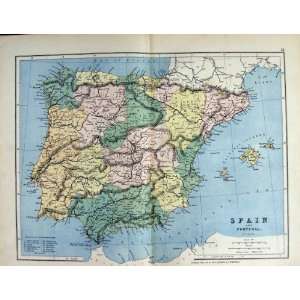   1885 Map Spain Porugal Ibiza Majorca Minorca Gibraltar