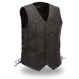 First MFG Mens Side Lace Classic Leather Vest. Fully Lined. FMM602BM
