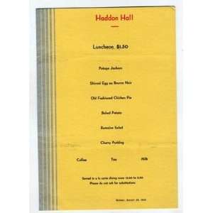    Haddon Hall Menu Atlantic City New Jersey 1930 