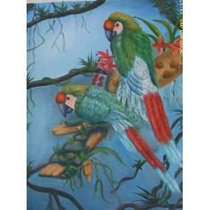   12X16 inch Animal Art Oil Painting Green & Red Parrots