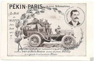 POSTCARD FRENCH PEKING PARIS AUTO RACE 1907 COLLIGNON  