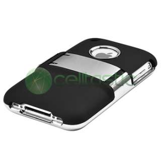 Black w/ Chrome Stand Snap on Hard Cover Case+Privacy Protector For 