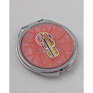    Flip Flop Silver Jeweled Crystal Make Up Compact Mirror Beauty