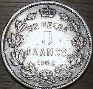 1930 Belgium 5 Francs   LARGE COIN   Very Nice LOOK  
