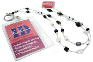 Black White Beaded Id Badge Card Holder Necklace Badgbw 722950126080 