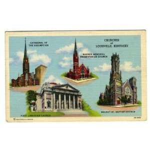  Churches of Louisville Kentucky Linen Postcard 2B H92 