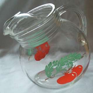 Vintage 1 Qt Glass Juice Beverage Ball Pitcher Tomato Mint No Cracks 