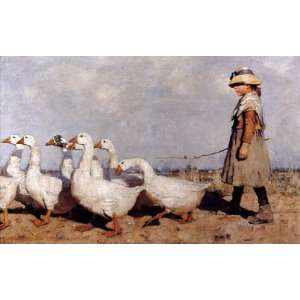 TO PASTURES NEW BY JAMES GUTHRIE GIRL GEESE PRINT 
