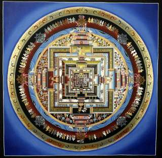 28 Kalachakra Mandala Blue Thangka Painting~32 CM  