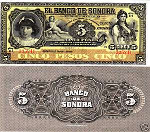 Mexico $ 5 Pesos Banco de Hermosillo Sonora UNC, Note.  