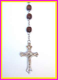ROSARY CROSS NATURAL WOODEN BEADS CHAIN NECKLACE  