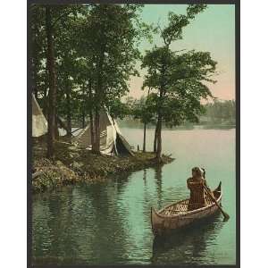  Hiawatha,arrival,tipis,encampment,canoe,river,Indians 