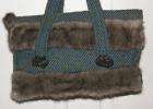 nice hand loomed messenger bag purse blue iris fur trim  
