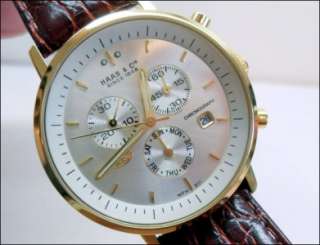 Mens Classic Leather Haas & Cie Vitesse Rose Gold Gents Chronograph 