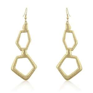   Yellow Gold Plated Double Polygon Textured Dangle Earrings Jewelry