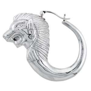    Sterling Silver High Polished Large Lion Head Earrings: Jewelry