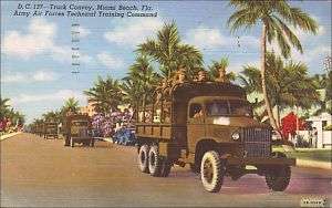 Military Army Truck Convoy Miami Beach, FL. Linen.  
