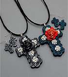 Chunky Cross with Rose Pendant   Necklace and Earring Set  