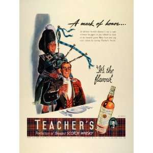 1942 Ad Teachers Highland Cream Scotch Whisky Scotsman Bagpipes 