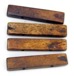 Glossy Long Oblong Brown Beads Made of Bone, Petrified Wood  