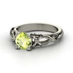  Ribbon Ring, Round Peridot Sterling Silver Ring Jewelry
